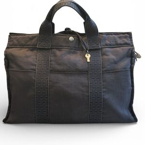 Hermes Herline MM laptop  Bag with Top Handles with lock and key Grey Genderles